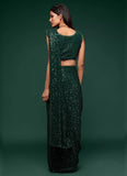Designer Georgette Sequins Saree In Deep Green