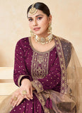 Designer Magenta Taffeta Heavy Embroidered Anarkali Suit