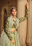 Desirable Pista and Mehendi Silk lehenga for women