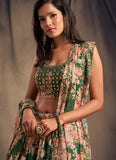 Digital Printed Organza Based Lehenga In Green