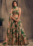 Digital Printed Organza Based Lehenga In Green