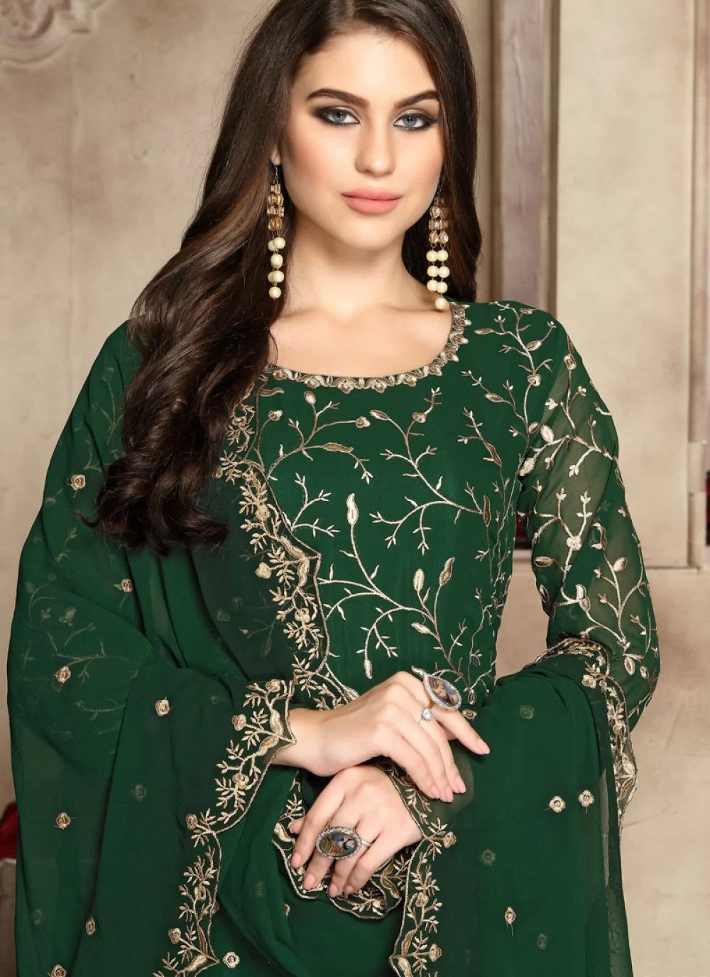 Green Coloured Heavy Pure Soft Georgette with Embroidery+Real Diamonds –  Royskart