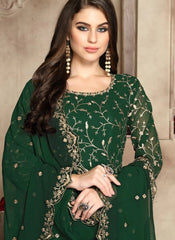 Elegant Green Color Heavy Embroidery Georgette Suit