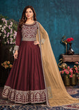 Embroidered Art Silk Anarkali Style Suit In Maroon