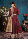 Embroidered Art Silk Anarkali Style Suit In Maroon