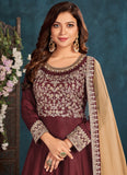 Embroidered Art Silk Anarkali Style Suit In Maroon