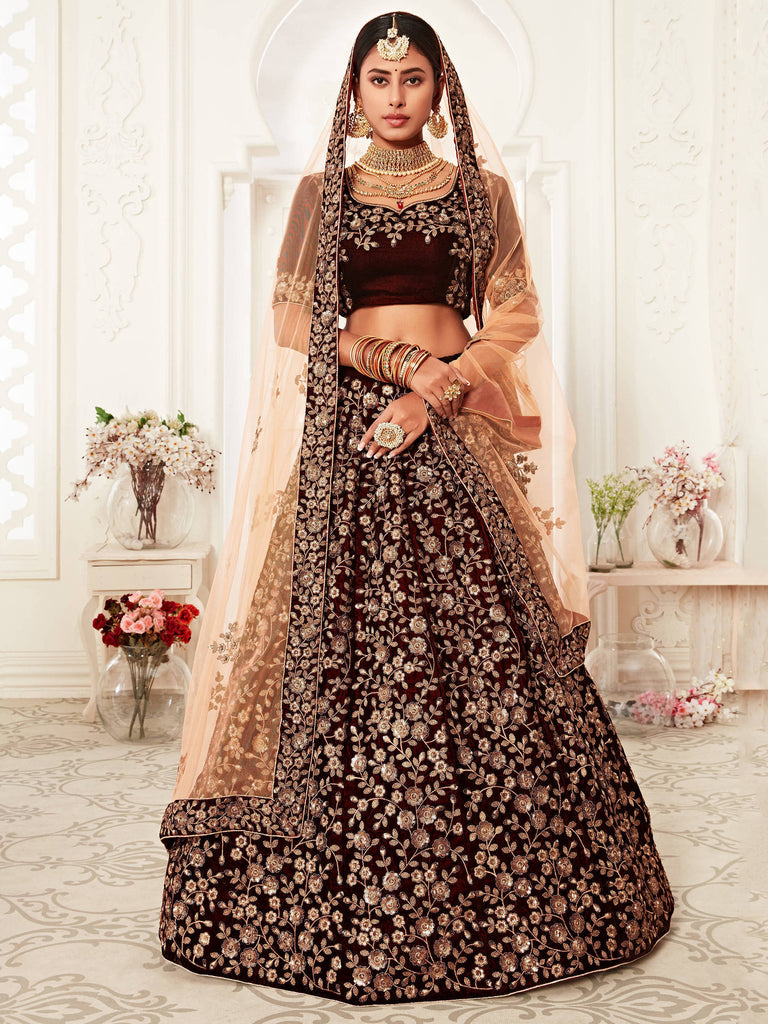 Fancy Velvet Maroon Bridal Lehenga