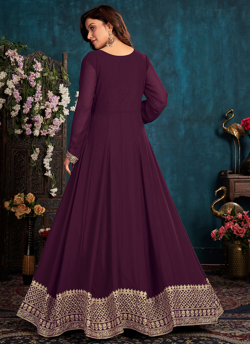 Faux Georgette Anarkali Salwar Suit in Purple