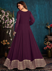 Faux Georgette Anarkali Salwar Suit in Purple