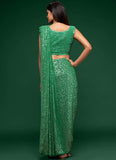Faux Georgette Sequins Work Saree in Mint  Green