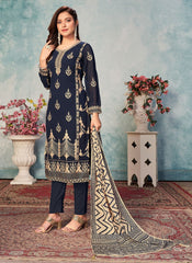 Festive Wear Blue Straight Salwar Kameez In Georgette Fabric