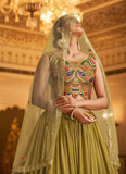 Flourecent Green Embroidered Georgette Lehenga