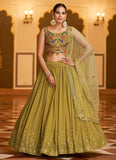 Flourecent Green Embroidered Georgette Lehenga