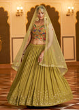 Flourecent Green Embroidered Georgette Lehenga