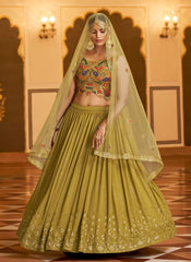 Flourecent Green Embroidered Georgette Lehenga