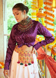 Gajji Silk Print with Embroidered Work Crop Top Lehenga