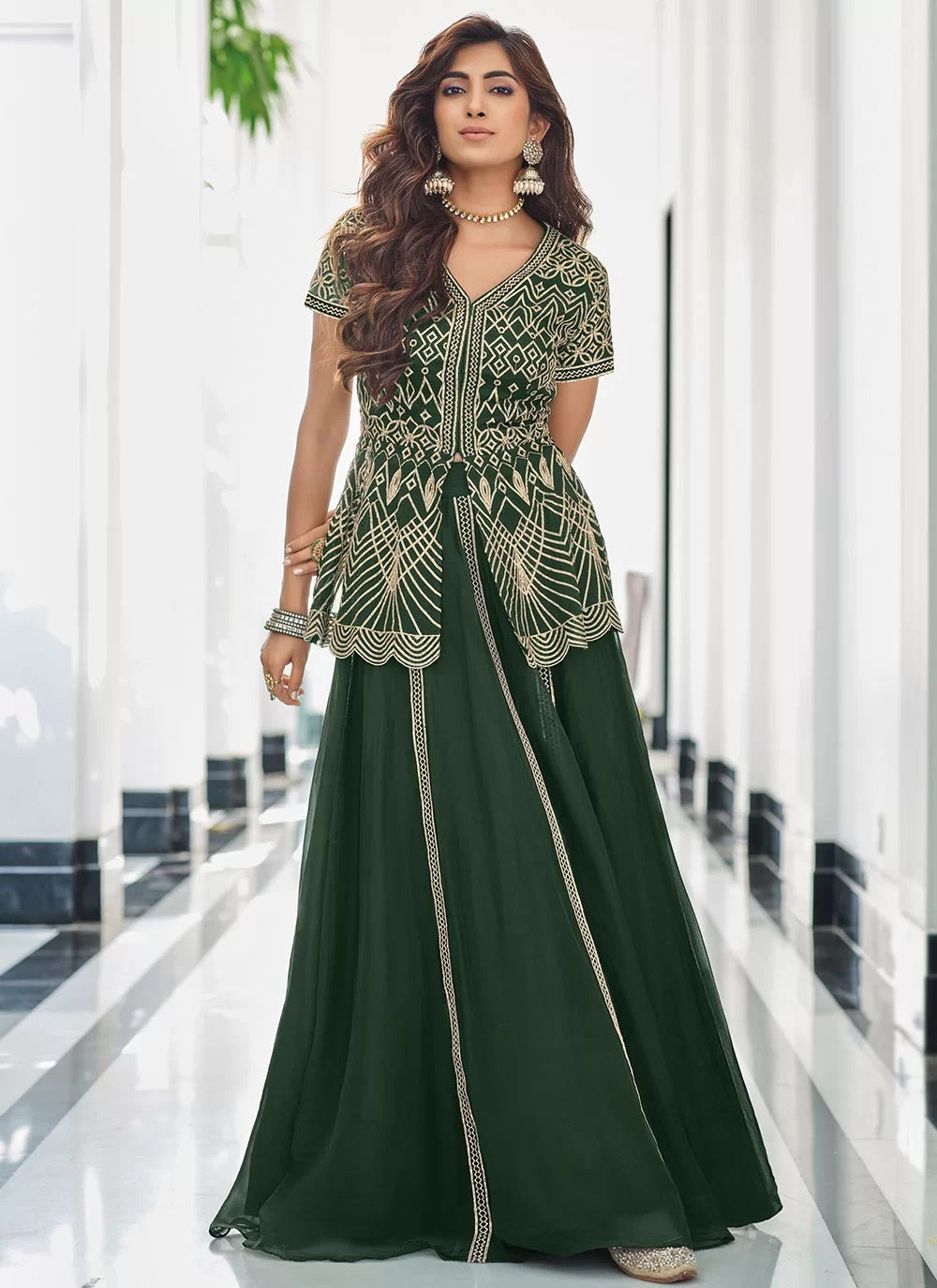 Green Sharara Style Georgette Readymade Suit