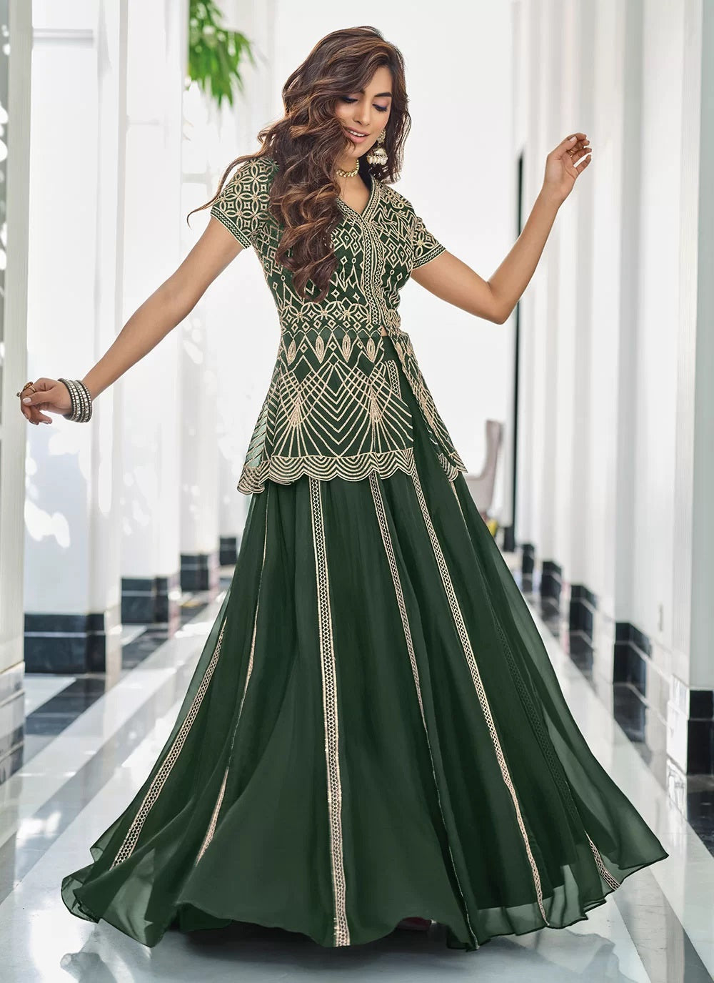 Green Sharara Style Georgette Readymade Suit