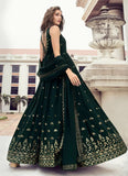 Green Elegant Thread and Sequince Embroidered Anarkali Gown