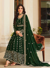 Green Embroidered Georgette Anarkali Style Suit