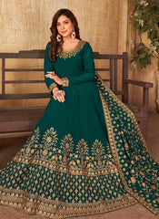 Green Embroidered Work Adorable Anarkali Suit In Georgette Fabric