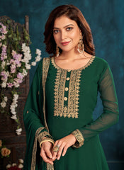 Green Faux Georgette Long Anarkali Suit