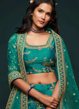 Green Heavy Zari and Sequins Embroidery Work Lehenga