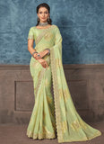 Green Jacquard Embroidered Partywear saree