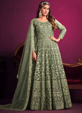 Green Net Heavy Embroidered Anarkali Suit