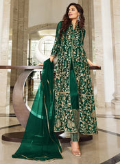 Green Net Sequence Embroidery Slit Style Suit