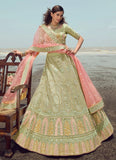 Green Organza Embroidered Indian Wedding Lehenga