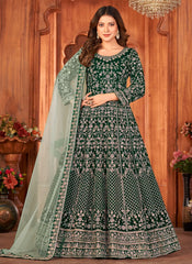 Green Premium Velvet Embroidery Anarkali Suit
