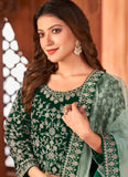 Green Premium Velvet Embroidery Anarkali Suit