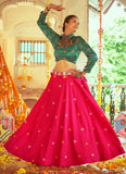 Green Printed Shirt Style Lehenga For Girl