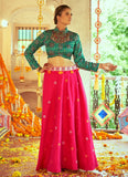 Green Printed Shirt Style Lehenga For Girl