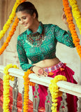 Green Printed Shirt Style Lehenga For Girl