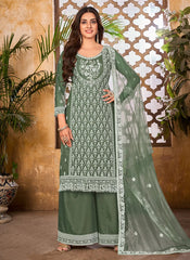 Green Resham Embroidered Palazzo Salwar Suit