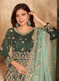 Green Velvet Embroidered Anarkali Suit