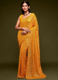 Haldi Function Special Georgette Sequins Embroidery Saree
