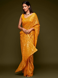 Haldi Function Special Georgette Sequins Embroidery Saree