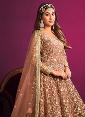 Heavy Embroidery Work Net Eid Special Anarkali In Brown