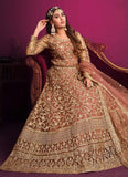 Heavy Embroidery Work Net Eid Special Anarkali In Brown