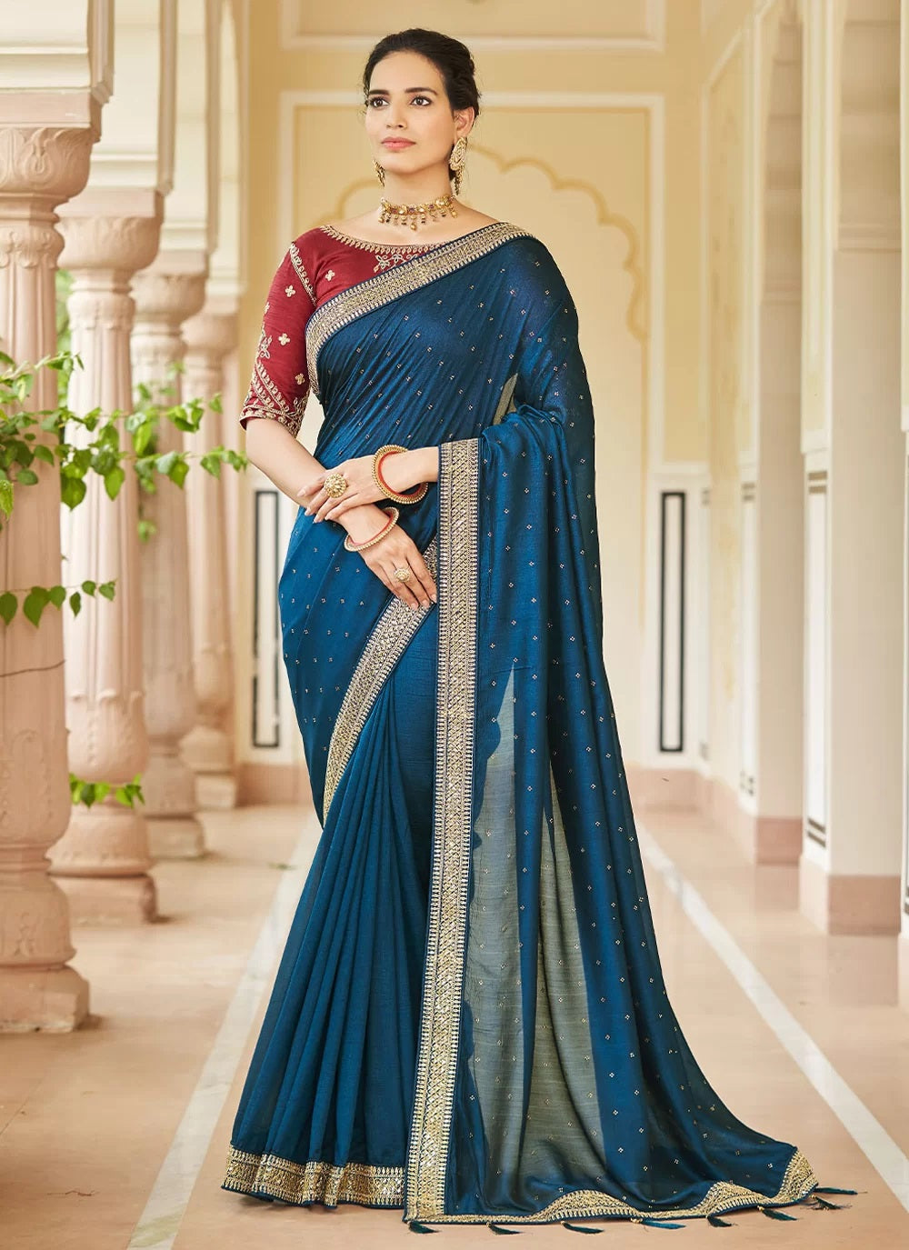 Indian Designer Saree In Vichitra Silk Fabric and Jari Dori and Sequince Work