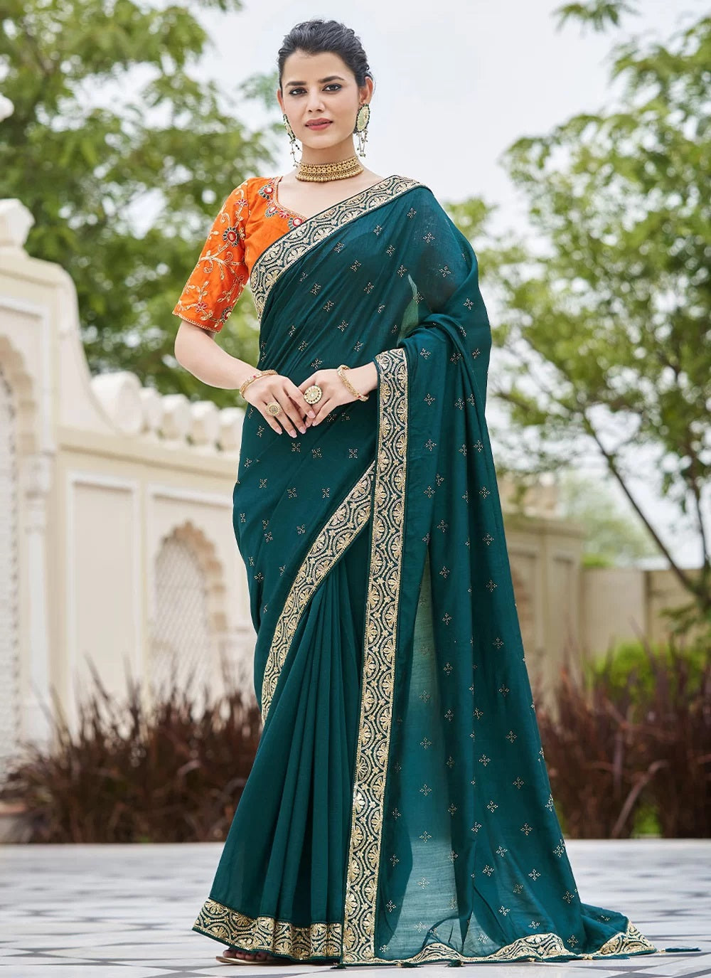 Indian Designer Saree In Vichitra Silk Fabric and Jari Dori and Sequince Work