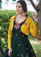 Koti Style Green Cotton Anarkali Long Gown