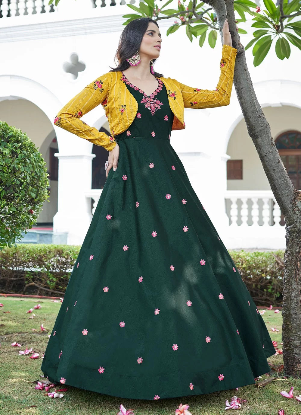 Koti Style Green Cotton Anarkali Long Gown