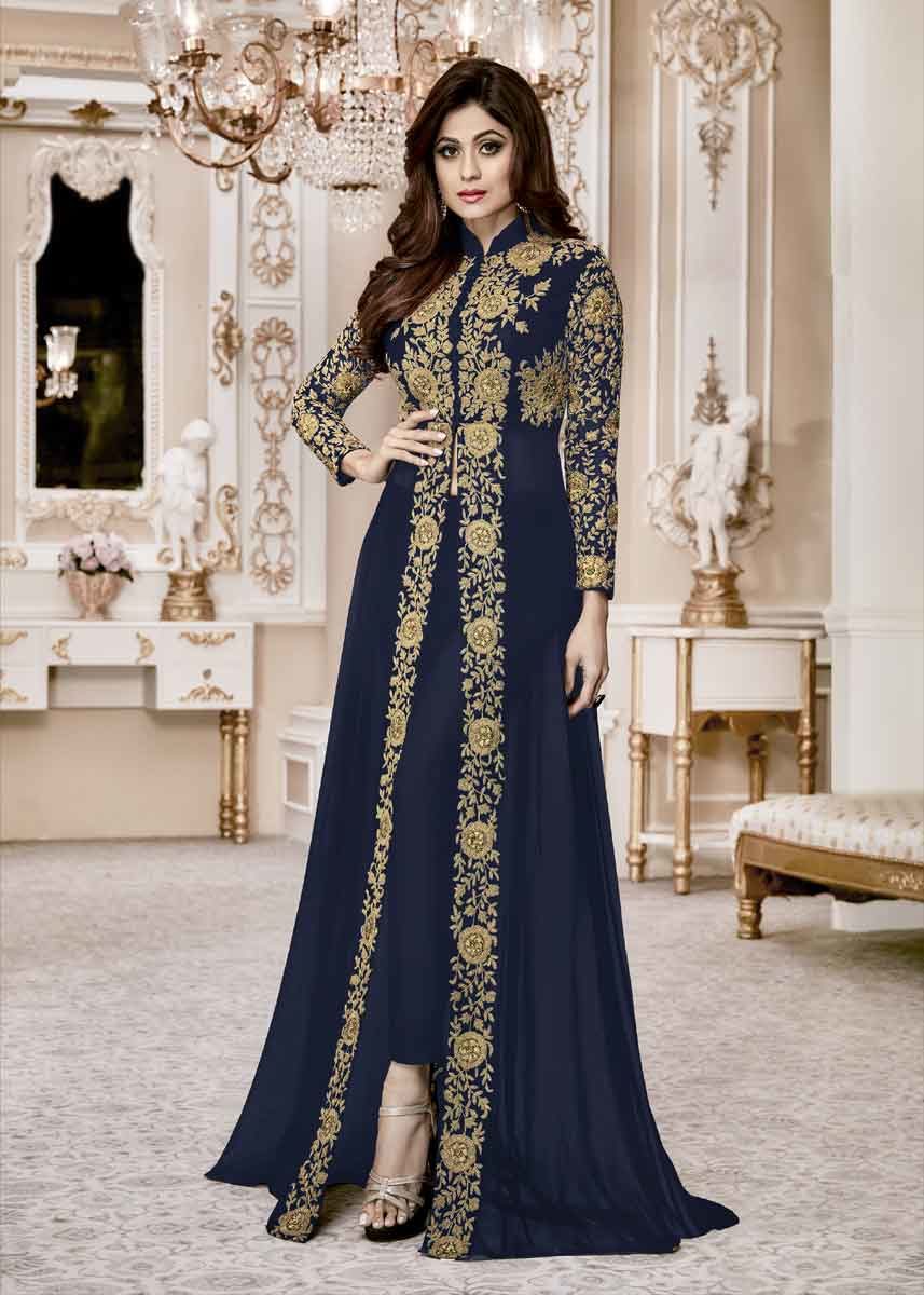 Latest Design Navy Blue Color Real Georgette Embroidered Suit