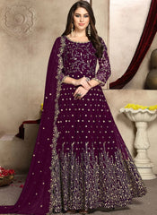 Latest Purple Color Heavy Embroidered Georgette Dress