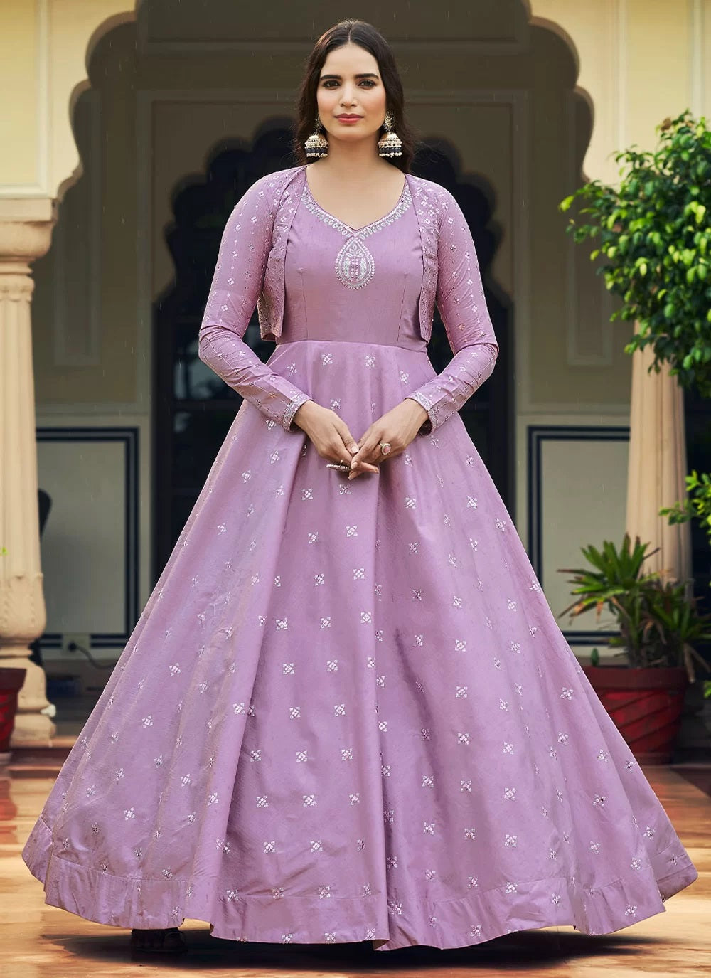 Light Purple Cotton Anarkali Dress Style Gown