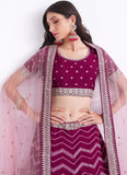 Magenta Silky Georgette Sequins Embroidered and Zarkan Work Lehenga